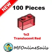 100x Genuine Trans Red LEGO 1x2 Bricks -Translucent Piece # 3004 3065 Bulk