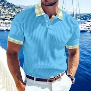 Men's Golf Polos Shirts Vacation Work Lapel Ribbed Polo Collar Short Sleeve Basic Modern Color Block Buttons Knitted Summer Spring Summer Regular Fit White Na