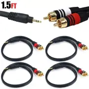 4x 1.5FT 3.5mm Stereo Male to 2 RCA Male AUX Audio Splitter Y Adapter Cable Gold