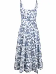 [STAUD] botanical-print square-neck dress 6 White