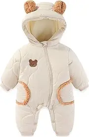 [Happy Cherry] Toddler Winter Hooded Snowsuit One Piece Zipper up Warm Puffer Outerwear Jacket Romper for Baby