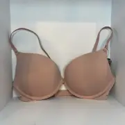 Calvin Klein 32D Minimalist Micro Push-Up Plunge Bra Cream Pink