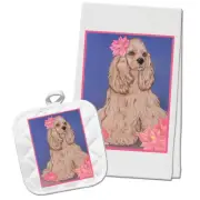 Cocker Spaniel Buff Kitchen Dish Towel and Pot Holder Gift Set