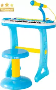37-Key Kids Electronic Keyboard w/ Stand Stool Microphone Educational Toy Blue