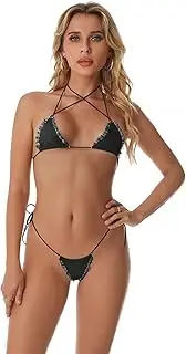 [Dadress] Sexy Denim Micro Bikini for Women | Mini G-String Fringe Swimsuit Set Washed Jeans Cheeky Tassels Festival Beachwear