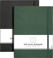 AHGXG Bullet Dotted Journal 2 Pack - B5 Large Journal Dot Grid Notebook (7.6'' X 10'') with Thick 120gsm Dot Paper, Soft Leather Cover, Total 320 Pages, Inner Pocket - BlackGreen