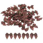 50Pcs Mini Gingham Ribbon Bow 1" Checkered Ribbon Bows Deep Red Green