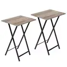 Folding TV Tray Tables, Set of 2 Side Table for Small Space, Greige + Black