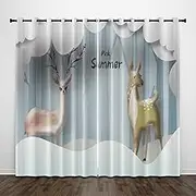 Exquisite Kids Blackout Curtains Animal Deer Cartoon 59x65 Inch Bedroom Eyelet Thermal Insulated Room Darkening Printed Curtains for Nursery,Set of 2 Panels