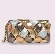 NWT $108 Betsey Johnson Snake Pillow Iridescent Gold and Silver Crossbody