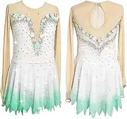 [Zagitova] Figure Skating Dress for Girls Long Sleeve Rhythmic Gymnastics Leotards Crew Neck Ice Skating Costumes
