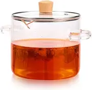 Glass Saucepan with Cover,Glass Cooking Pot,Heat Resistant Glass Stovetop Pot,Transparent Borosilicate Glass Simmer Pot with Lid and Spout,Nonstick Soup Pot Cookware for Soup Noodles Sauce Salad (L)