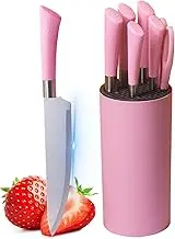 Kitchen Knife Set, Retrosohoo 7-Pieces Pink Non-Stick Chef Knife Set with Storage Block, PP Handle Ultra Sharp Stainless Steel Cooking Knives with Gift Box for Girls Women (Pink)