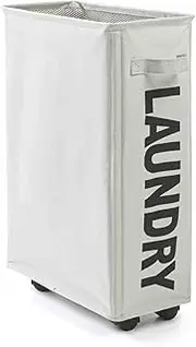 Vivva Slim Laundry Basket with Leather Handle on Wheels, Foldable Corner Storage Bins, Collapsible Rolling Laundry Hamper(Light Grey)