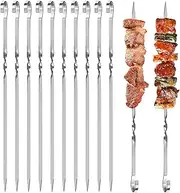 12 PCS Kebab Skewers Stainless Steel Metal BBQ Skewers Food Grade Reusable Flat Skewers for Outdoor Barbecues, Family Gatherings, Oven, Camping Cooking - 30cm - Dishwasher Safe