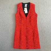 Roseanna Cocktail Dress sz 40 Deep V Red Crinkle Zip Front Sheath Lined Stretch