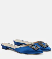 [Manolo Blahnik] Manolo Blahnik Hangisimuflat embellished satin mules AU 8 blue