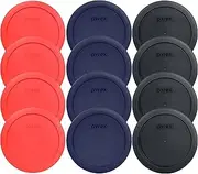 [Pyrex] 7201-PC 6" 4 Cup Lids for Glass Bowl (4-Black, 4-Blue and 4-Red)