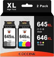 [COCCINK] 645XL 646XL Ink Cartridges Replacement for Canon PG-645 CL-646 for PIXMA MG2560 MG2460 MG2960 MG2965 TS3160 TS3100 MX496 Printers PG645XL CL646XL Black and Color High-Yield