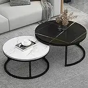 2 Sets of Nesting Tables, Round Marble Tops Coffee Table, Modern Accent Side End Table for Living Room Home Office,C-70cm+50cm