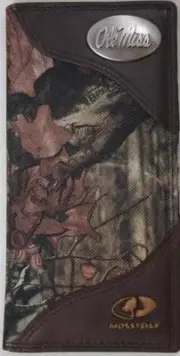 ZEP-PRO Ole Miss Rebels Leather & Nylon MOSSY OAK Camo Wallet BURLAP GIFT BAG