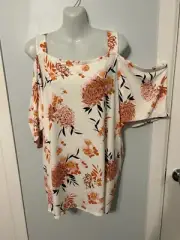 NWT JM Collection Winter White Floral Multi Cold Shoulder Top Plus Size 3X