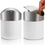 ZOOFOX 2 Pack Mini Trash Can, White Stainless Steel Garbage Bin with Swing...