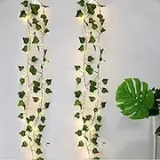 Pack of 2 Artificial Ivy 2 m Fake Ivy Garland with 20 LED Lights, Fairy Lights with Flower Garland, Hanging Plants for Indoor, Bedroom, Home, Garden, Office, Wedding, Party Decoration