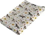 Horses and Floral Baby Changing Pad Covers,Unisex Fitted Changing Pad Cover for Baby Girls Boys,Comfortable Breathable Changing Table Cover,Polyester Easy Care Diaper Changing Pad Table Sheets