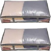 2Pcs Large Under Bed Storage Bags Boxes with Zip Lid PVC Window Storage Bags for Bedding Cloth Duvet Linen Comforters Pillow Blankets Shoes 81*45*15cm Wardrobe Storage Organiser with Handle