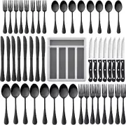 49-Piece Black Silverware Set with Flatware Drawer Organizer HaWare Stainless...