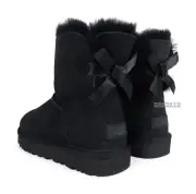 UGG Bailey Bow Mini II Black Suede Fur Boots Womens Size 10 -NIB-
