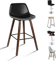 ALFORDSON Bar Stools Set of 2 Wooden Counter Barstools in 65cm Seat Height Kitchen Dining Chair with Footrest and Adjustable Leg Levelers Vintage Leather Chair for Home Bar Dining Room, Noah Black