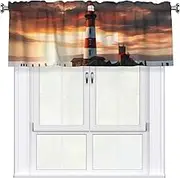 LHBWCVN Seaside Lighthouse Valances for Windows, Rod Pocket Window Treatment Drapes Farmhouse Kitchen Curtains Short Blackout Window Curtains for Living Room Bedroom Decor 54x18 Inch