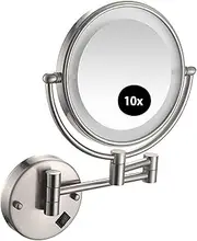Makeup Mirror with Lights, Double-Sided Wall Mounted Extendable LED Lighted 1x/10x Magnifying Vanity Mirror- for Bathroom and Bedroom,Hardwired,Brushed Nickel