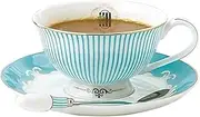 YBK Tech Cup& Saucer Set Bone China Porcelain Tea Coffee Cup for Breakfast Afternoon Tea- Blue Stripe Pattern (1)