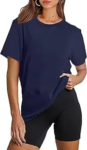 [OFEEFAN] Workout Tops for Women UPF 50+ Breathable Quick Dry Loose Fit T Shirt Outdoor Yoga Running Hiking Gym Tee Top, Navy, Large