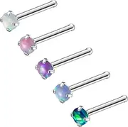 [Ruifan] ASTM F136 Titanium Nose Rings 18G 20G 22G Jeweled Mix Color Round Opal Nose Studs Ring Screw L-Shaped Bone Hypoallergenic Body Piercing Jewelry for Women 1.5mm 2mm 2.5mm 3mm 5PCS