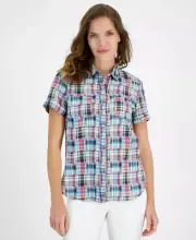 Nautica Jeans Women's Top Sz XS Patchwork Plaid Cotton Shirt