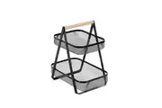 Mesh 2-Tier Bench Top Stand Wooden Handle Fruit Vegetable Storage Basket Rack