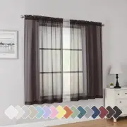 Simplebrand Chocolate Short Sheer Curtains 42"W x 45"L (Pack of 2),