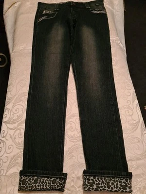 Stunning NWT Caroline Morgan leopard embroidered straight cut jeans size 10