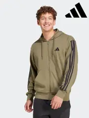 adidas Green Essentials 3-Stripes French Terry Full Zip Hoodie (AP8246) | $115