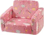 Generic Kids Sofa Convertible Sofa to Lounger,Comfy Soft,Flip Open Cute 2 in 1 Fold Out Couch Chair for Playroom Nursery Kindergarten, Pink Rainbow Cloud