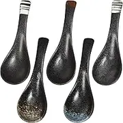 PRETYZOOM Ceramics Soup Spoons 5Pcs Vintage Porcelain Chinese Japanese Asian Rice Spoons Appetizer Meal Partner for Ramen Cream Dessert Home Kitchen Restaurant