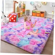 Cute Fluffy Area Rug for Girls Bedroom Fluffy Kids 5x8 Feet Hotpink and Purple
