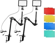 USB Video Conference Lighting Kit Including 2 * LED Video Lights 3200K-5600K Dimmable + 2 * Foldable Desk Mount Light Stands + 2 * Flexible Ballhead Adapter + 10 * Color Black