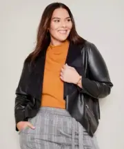 PLUS SIZE Size 22 Autograph Waterfall Faux Leather Jacket - Black RRP $144.99