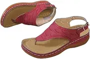 [JSMY] Women's Wedge Platform Thong Sandals Clip Toe Buckle T-Bar Slippers Faux Leather Flip Flops Summer Open Toe Sandals Casual Beach Shoes,Red,US12/EU43