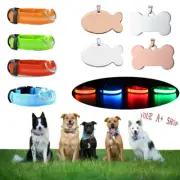 Pet Dog LED Collar Night Flashing With ID Name Tag Custom Engraved Double Side
